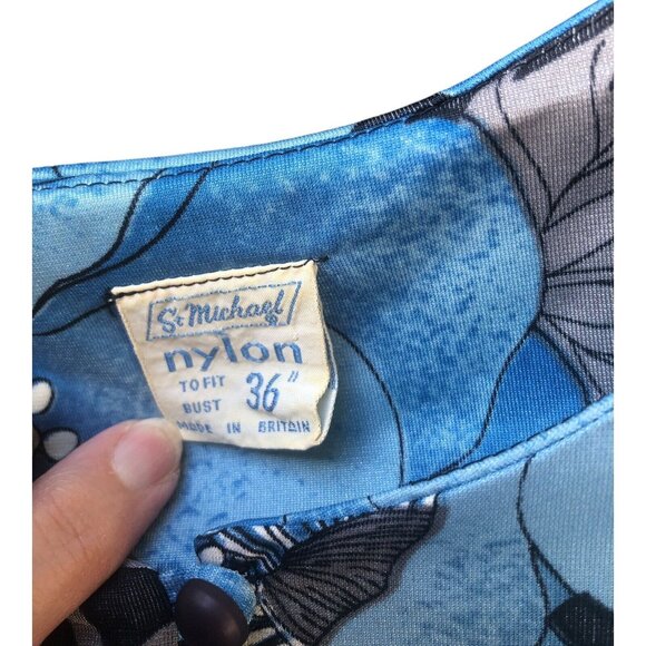 Vintage Long Floral Dress St. Michael Made In Britain 1960s Blue Purple Flowers - Picture 15 of 16